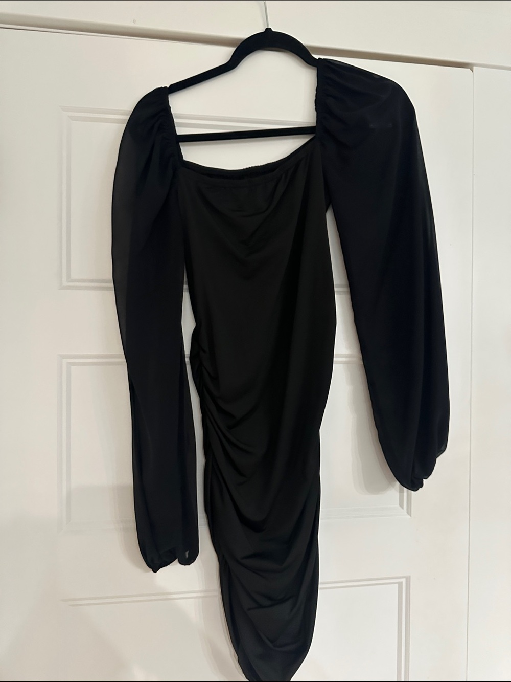 Black Long Sleeve Ruched Women's Dress